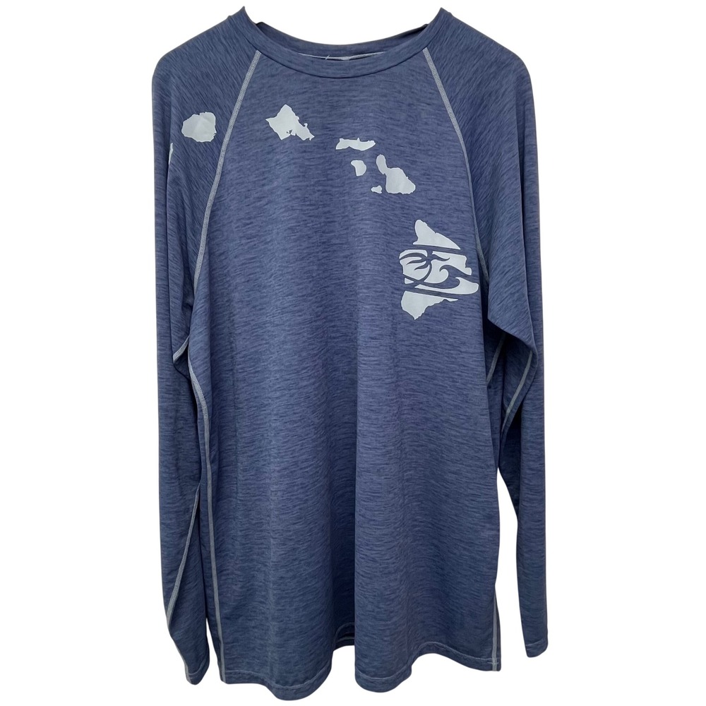 Honolula Surf Co XXL Blue Hawaiian Island Long Sleeve Performance SPF T Shirt